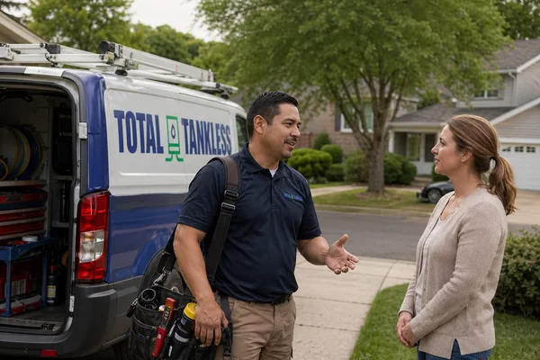 Tankless Water Heater Maintenance technician arrival