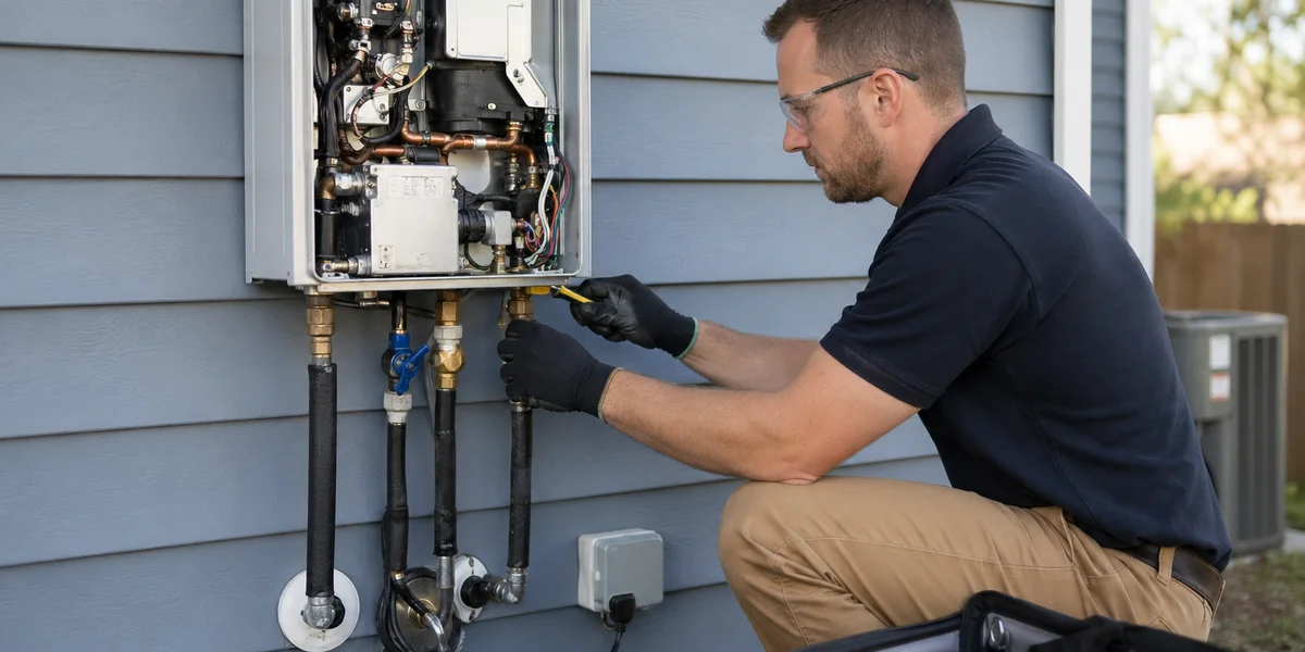 Tankless Water Heater Maintenance in progress